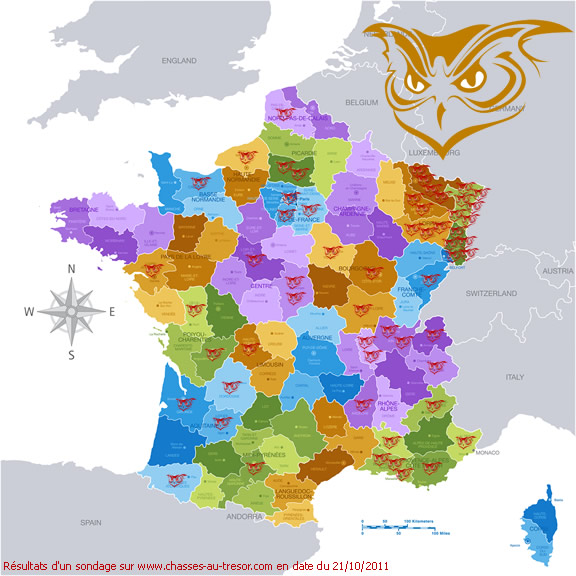 Localisation de la Chouette d'Or en France